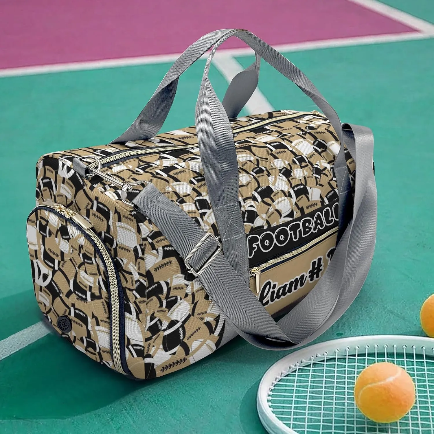 American Football Khaki Brown Waterproof Duffel Bag Gym Dance Sport Perform Training Travel Bag for Teens Adults Women Men