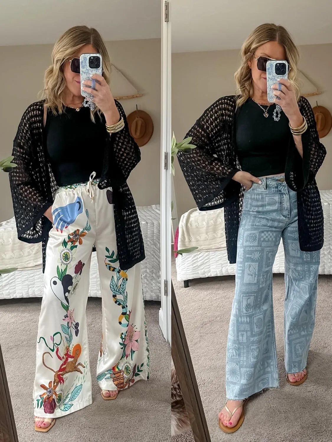 Angashion Women's Crochet Cardigan Sweaters Lightweight Knitted Long Batwing Sleeve Hollow Out Tie Front Boho Beach Cover Up