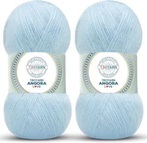 Angora Love (2-Skeins Pack) 20% Wool 80% Acrylic - Wool Yarn for Crocheting - Lace Weight #1 Fingering and Socks Yarn (2 x 3.52 oz) / (2 x 601 Yds) - Light Aqua