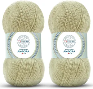 Angora Love (2-Skeins Pack) 20% Wool 80% Acrylic - Wool Yarn for Crocheting - Lace Weight #1 Fingering and Socks Yarn (2 x 3.52 oz) / (2 x 601 Yds) - Pastel Green