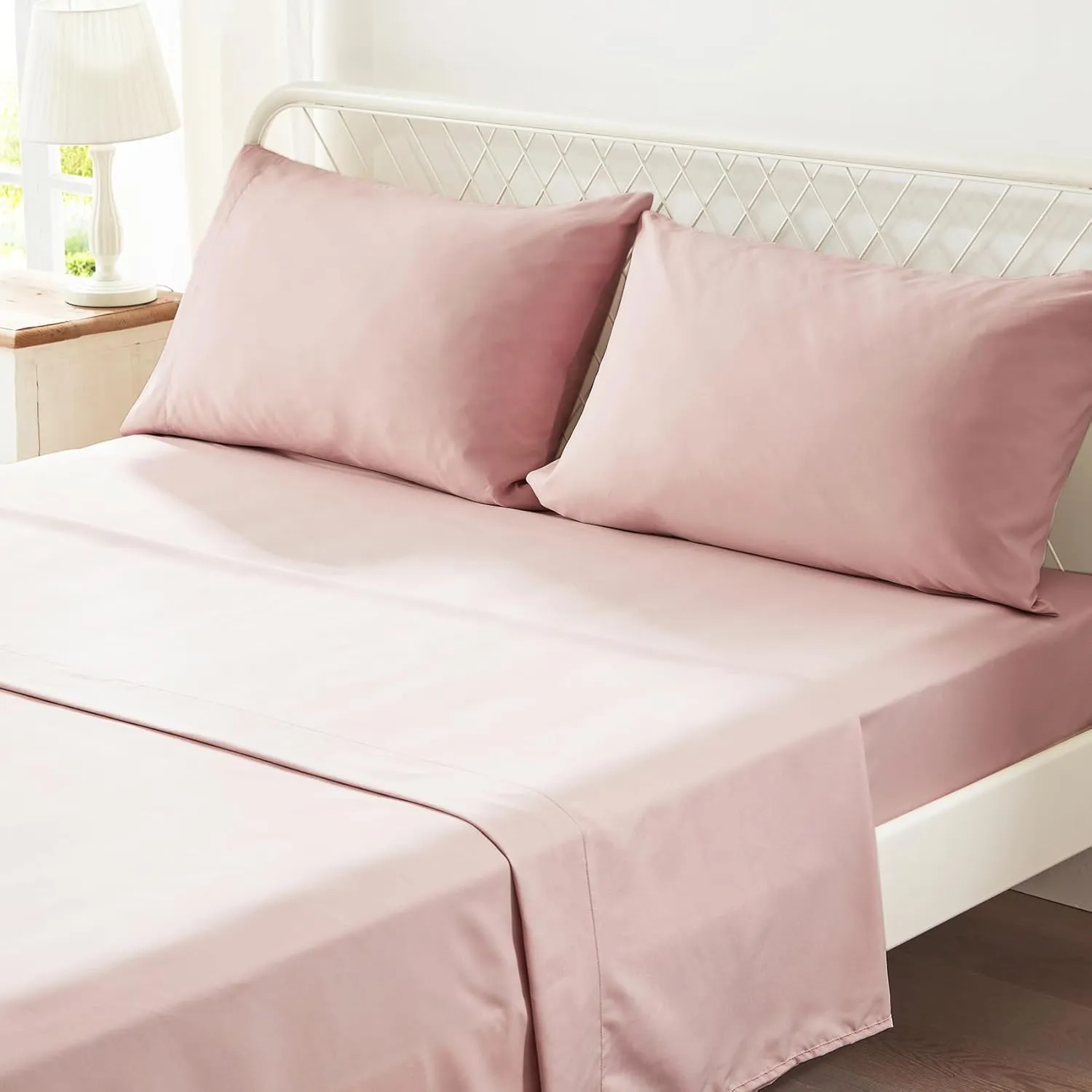 Anluoer King 7 Piece Pink Bed in a Bag - All Season Shabby Chic Bedding Sets with 1 Comforter, 2 Pillow Shams, 2 Pillowcases, 1 Flat Sheet, 1 Fitted Sheet