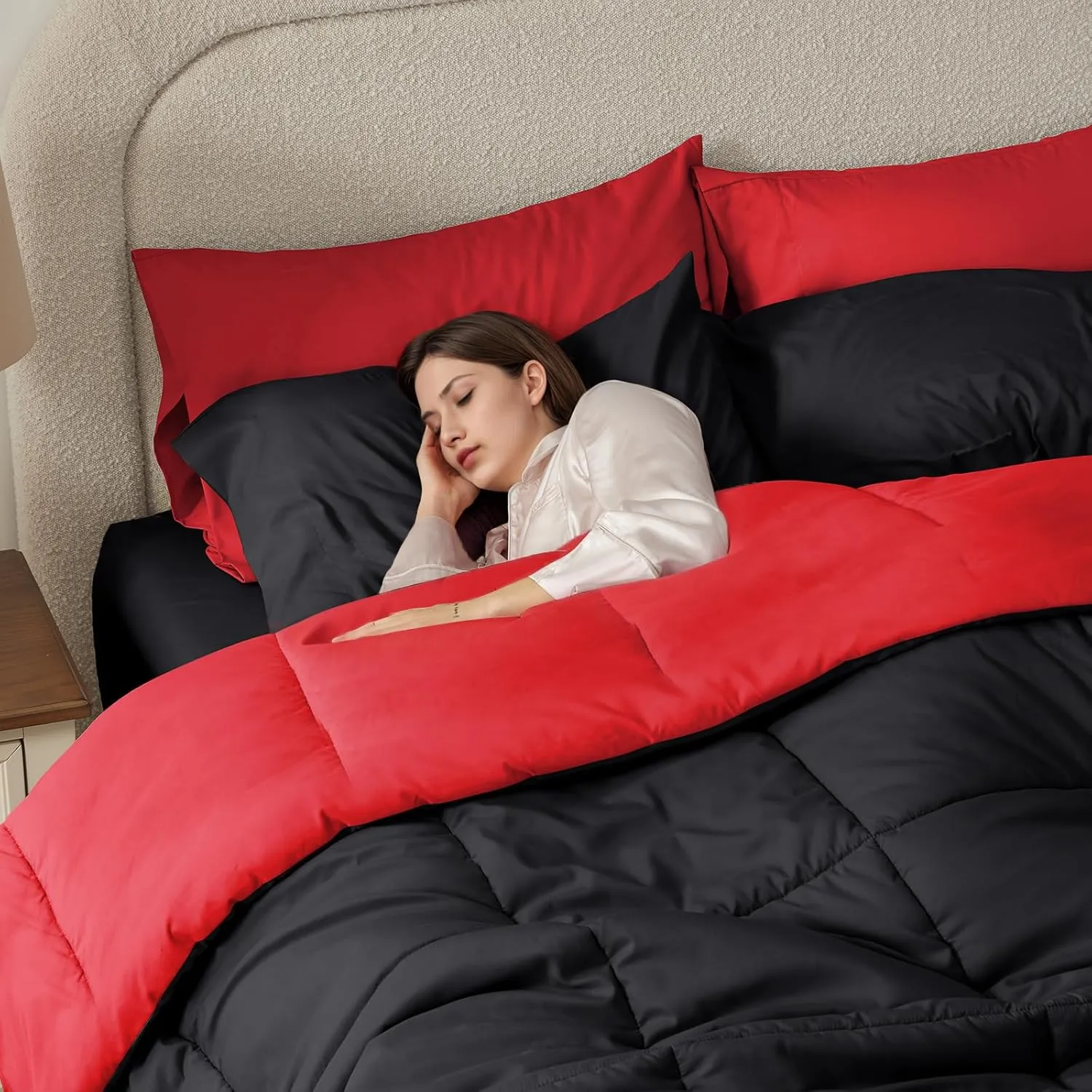 Anluoer King Size Comforter Set 7 Pieces, Black Bed in a Bag Bedding Set with 1 Comforter, 2 Pillow Shams, 2 Pillowcases, 1 Flat Sheet, 1 Fitted Sheet