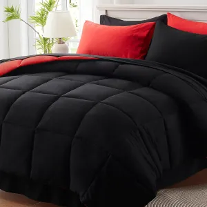 Anluoer King Size Comforter Set 7 Pieces, Black Bed in a Bag Bedding Set with 1 Comforter, 2 Pillow Shams, 2 Pillowcases, 1 Flat Sheet, 1 Fitted Sheet