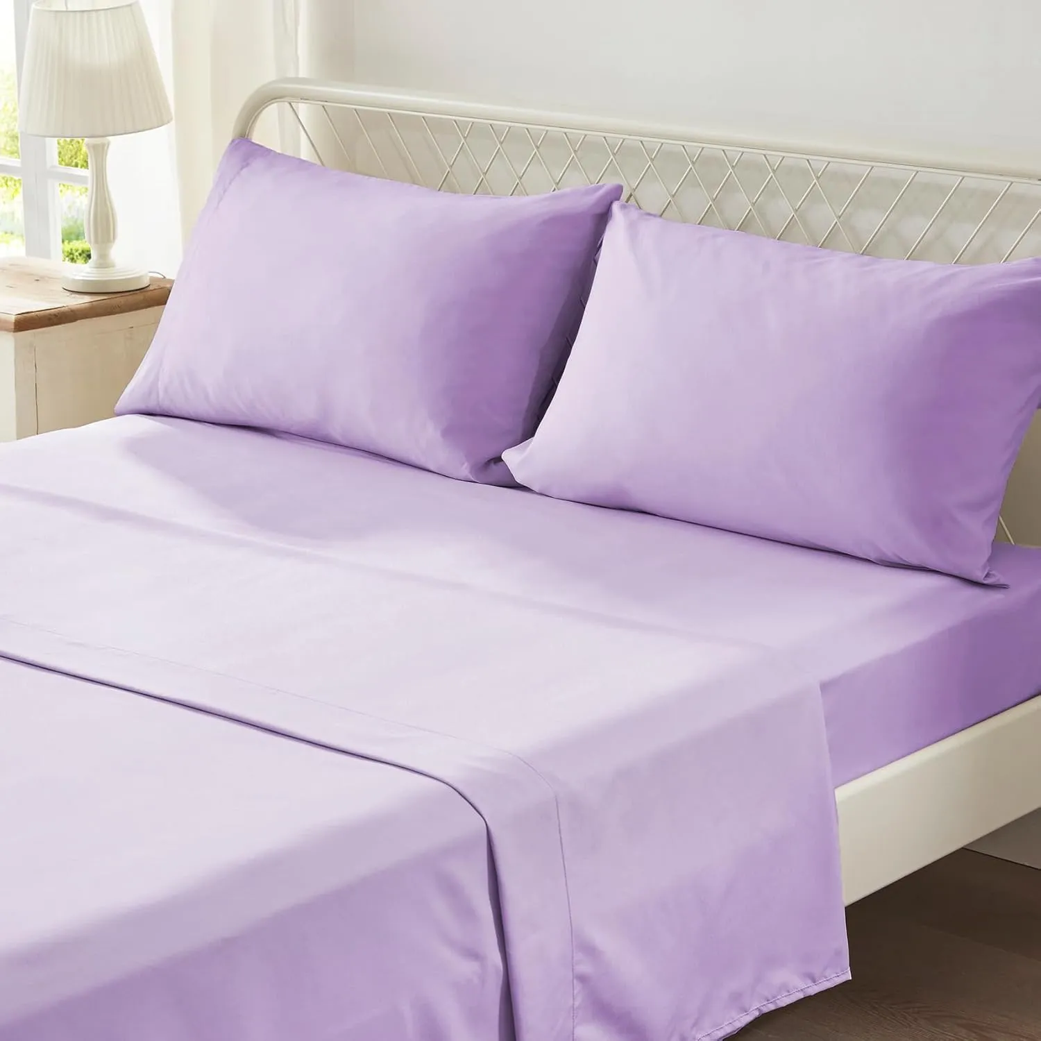 Anluoer Queen Comforter Set 7 Piece, Lavender Bed in a Bag with Sheets, All Season Ruffle Shabby Chic Bedding Sets with Comforter, Pillow Shams, Pillowcases, Flat Sheet, Fitted Sheet