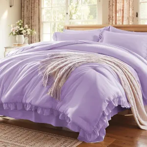 Anluoer Queen Comforter Set 7 Piece, Lavender Bed in a Bag with Sheets, All Season Ruffle Shabby Chic Bedding Sets with Comforter, Pillow Shams, Pillowcases, Flat Sheet, Fitted Sheet