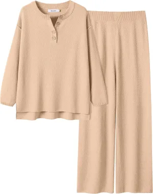 ANRABESS Women 2 Piece Outfits Oversized Loose Waffle Knit Sweater Set 2025 Fall Trendy Matching Lounge Sets Cozy Clothes