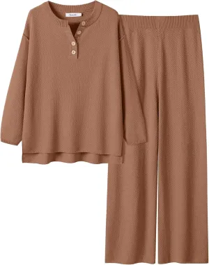 ANRABESS Women 2 Piece Outfits Oversized Loose Waffle Knit Sweater Set 2025 Fall Trendy Matching Lounge Sets Cozy Clothes