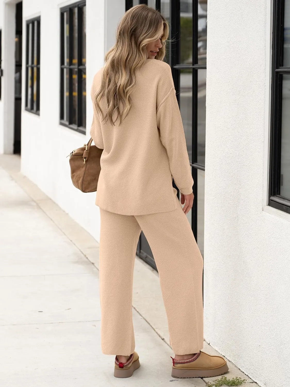 ANRABESS Women 2 Piece Outfits Oversized Loose Waffle Knit Sweater Set 2025 Fall Trendy Matching Lounge Sets Cozy Clothes