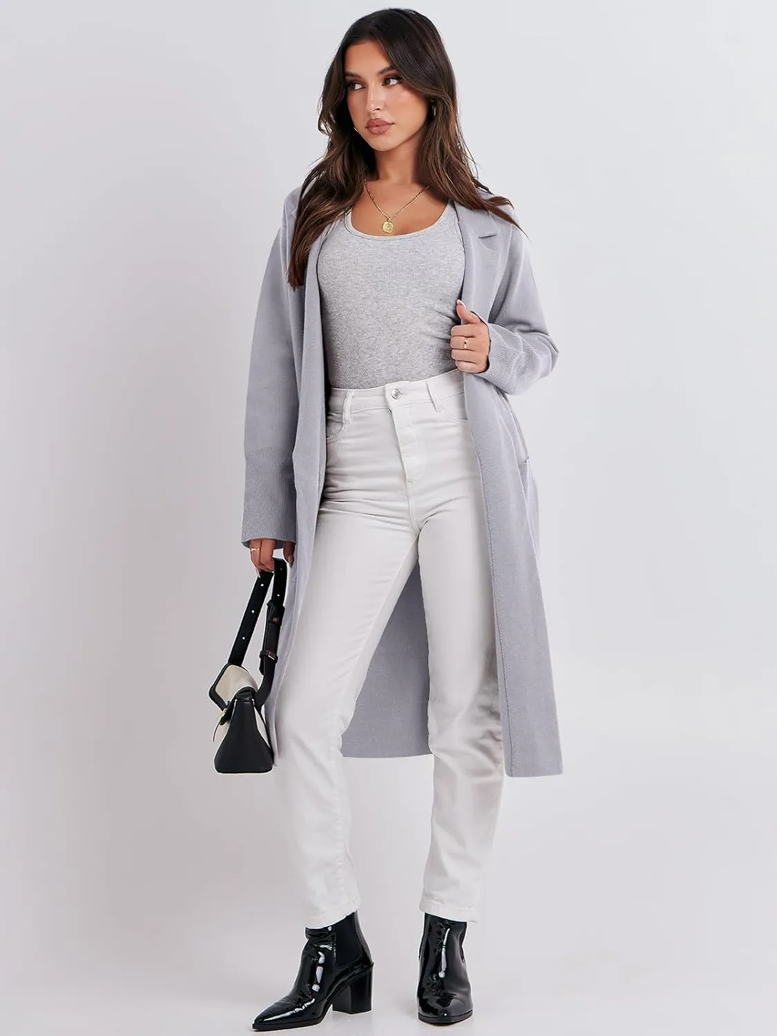ANRABESS Women Cardigan Sweater Jackets Open Front Thick Knit Oversized Blazer Coatigan 2025 Fall Winter Long Coats Outwear