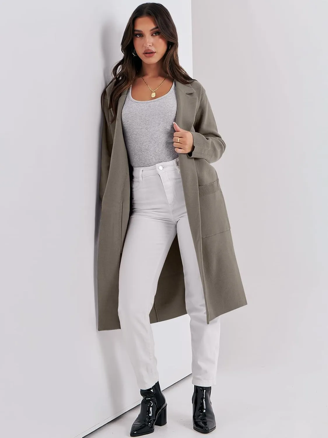 ANRABESS Women Cardigan Sweater Jackets Open Front Thick Knit Oversized Blazer Coatigan 2025 Fall Winter Long Coats Outwear
