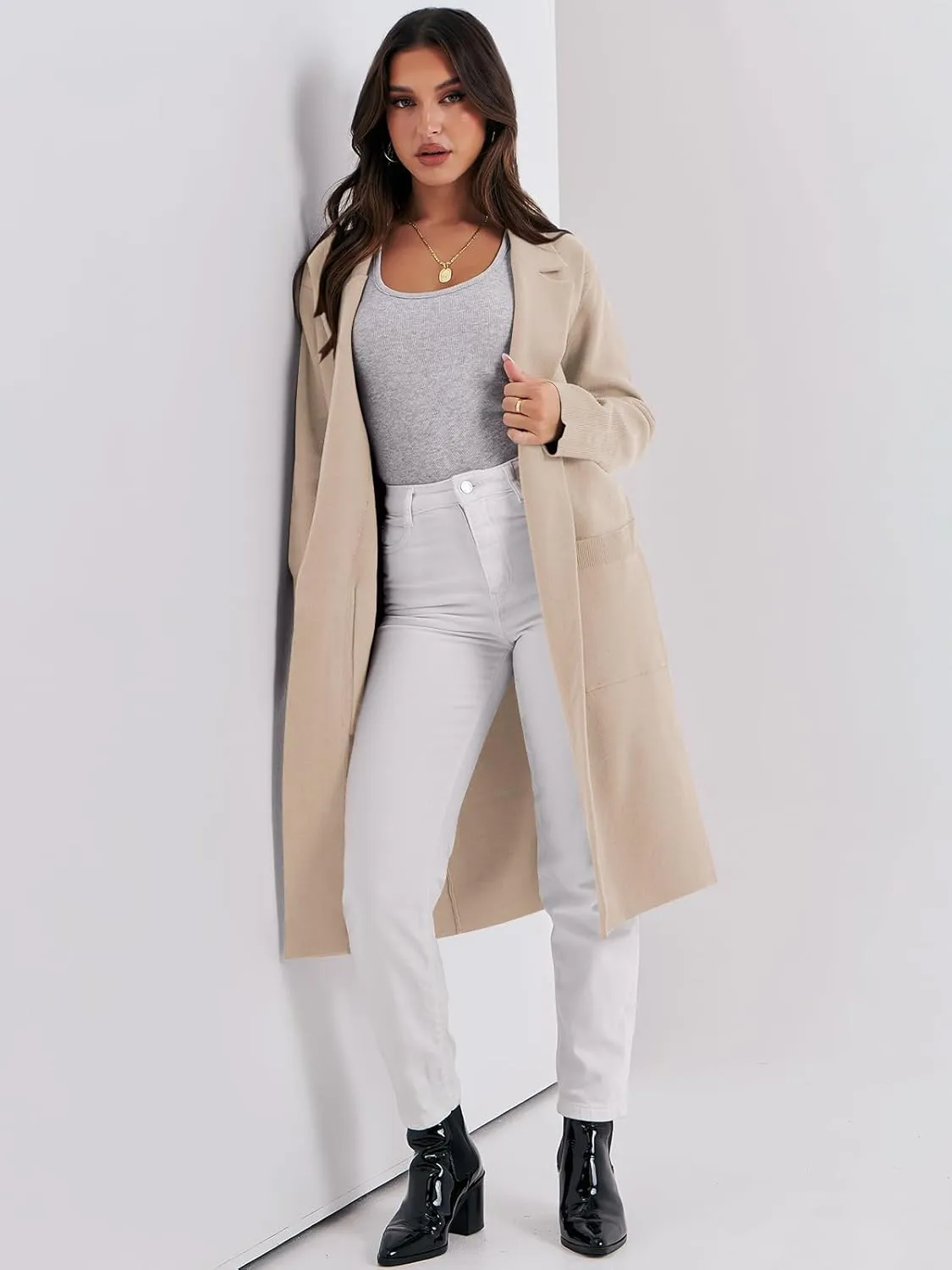 ANRABESS Women Cardigan Sweater Jackets Open Front Thick Knit Oversized Blazer Coatigan 2025 Fall Winter Long Coats Outwear