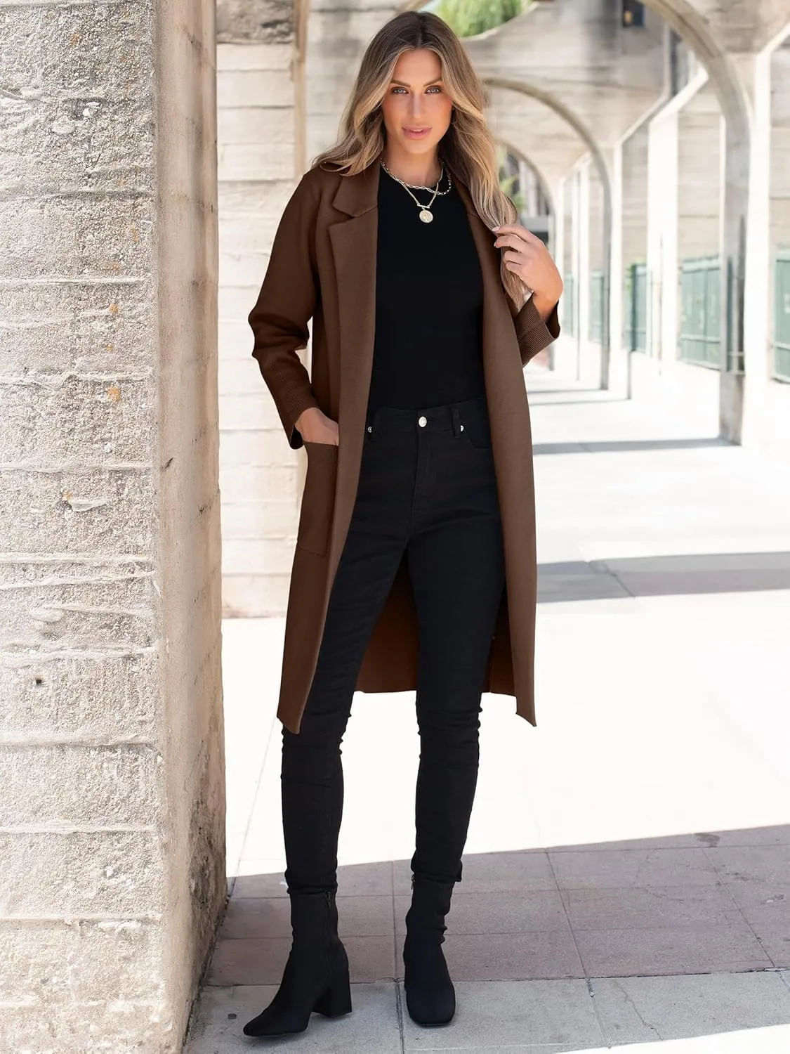 ANRABESS Women Cardigan Sweater Jackets Open Front Thick Knit Oversized Blazer Coatigan 2025 Fall Winter Long Coats Outwear