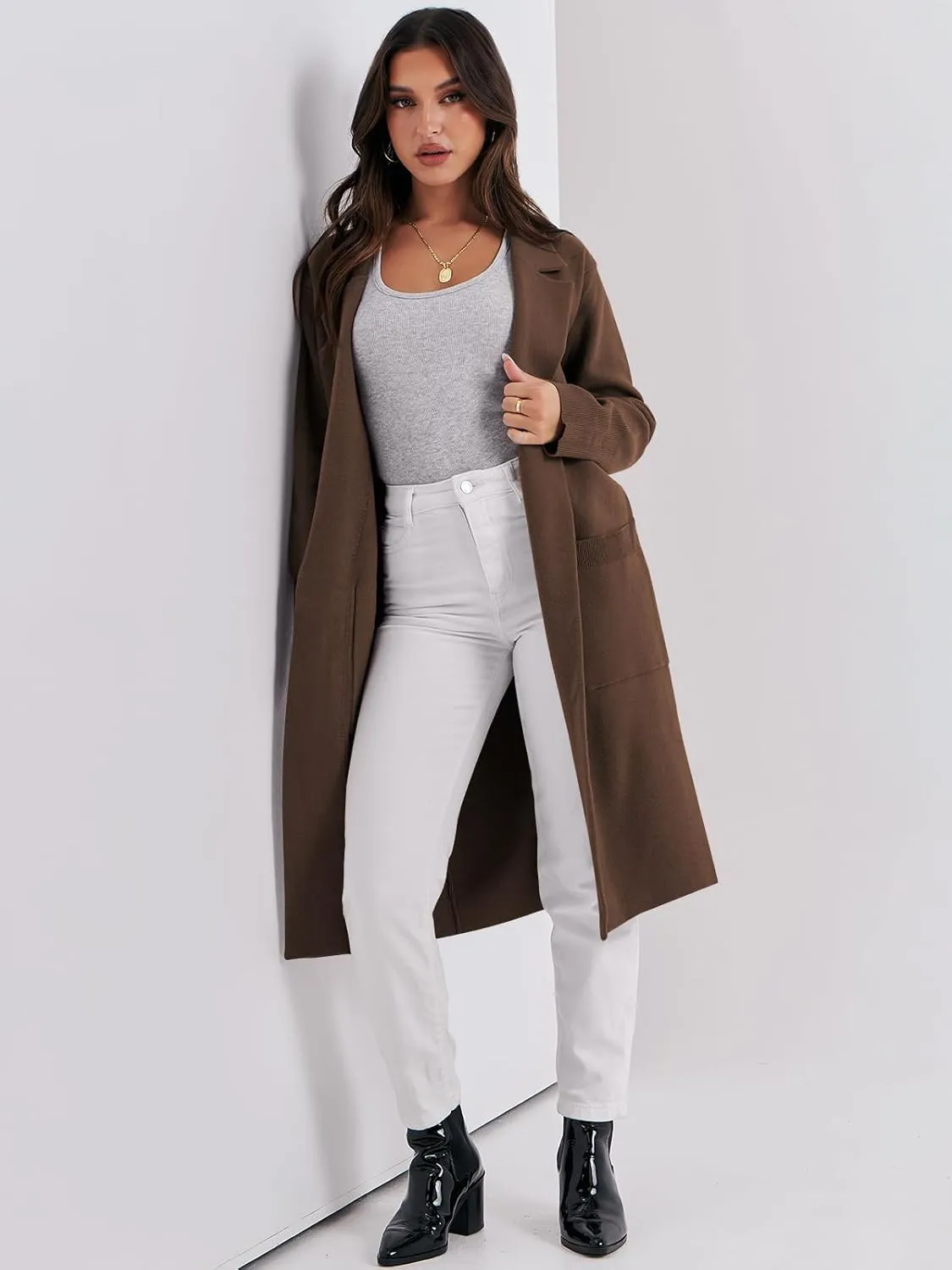 ANRABESS Women Cardigan Sweater Jackets Open Front Thick Knit Oversized Blazer Coatigan 2025 Fall Winter Long Coats Outwear