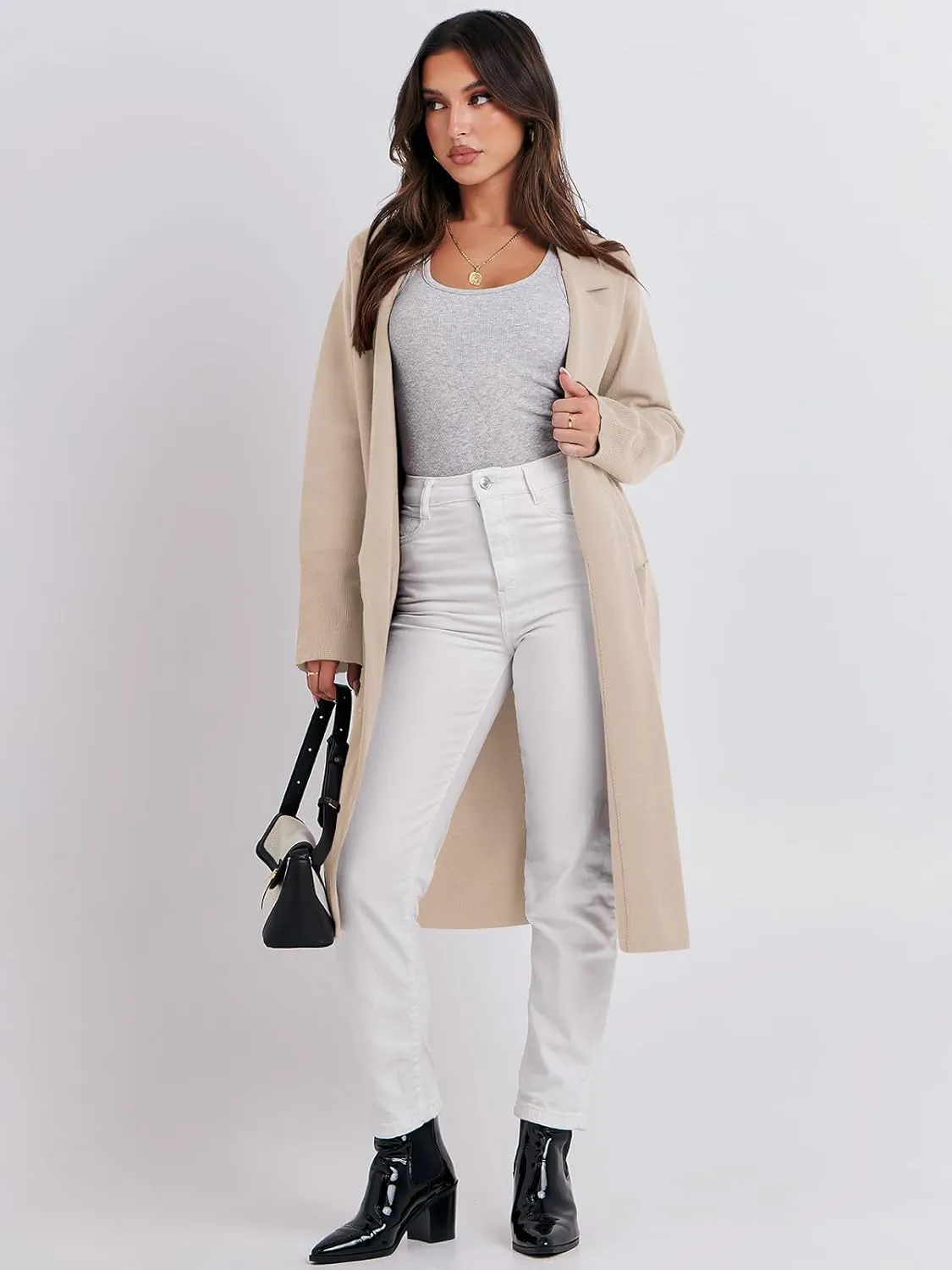 ANRABESS Women Cardigan Sweater Jackets Open Front Thick Knit Oversized Blazer Coatigan 2025 Fall Winter Long Coats Outwear