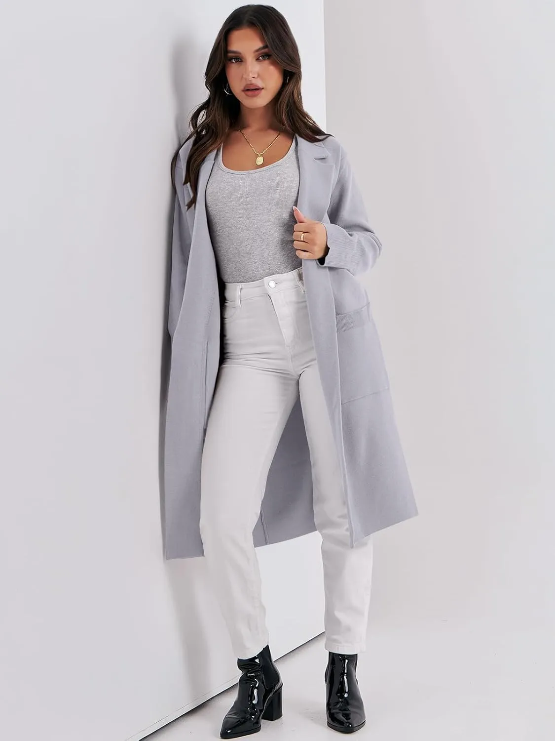 ANRABESS Women Cardigan Sweater Jackets Open Front Thick Knit Oversized Blazer Coatigan 2025 Fall Winter Long Coats Outwear