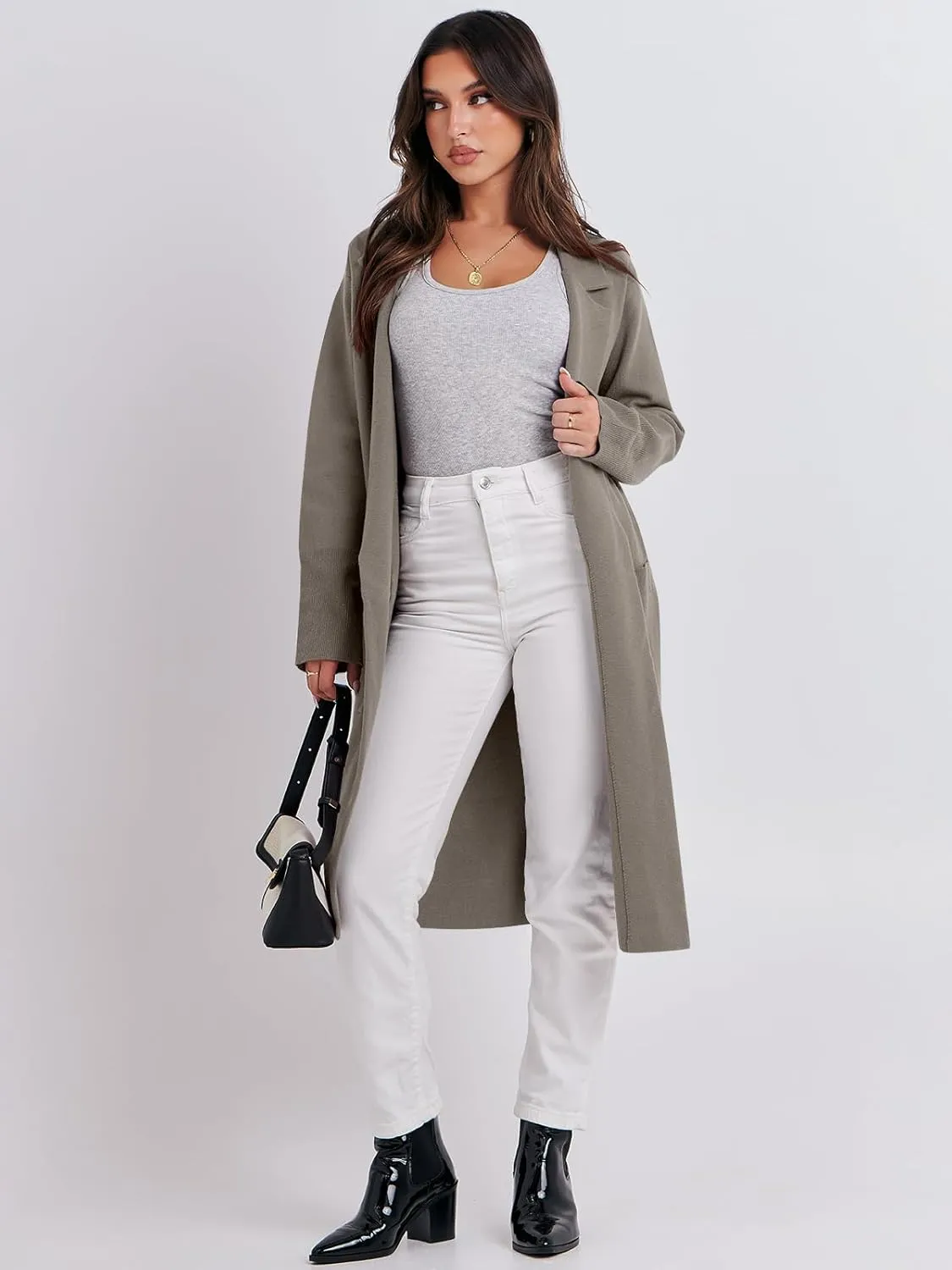 ANRABESS Women Cardigan Sweater Jackets Open Front Thick Knit Oversized Blazer Coatigan 2025 Fall Winter Long Coats Outwear