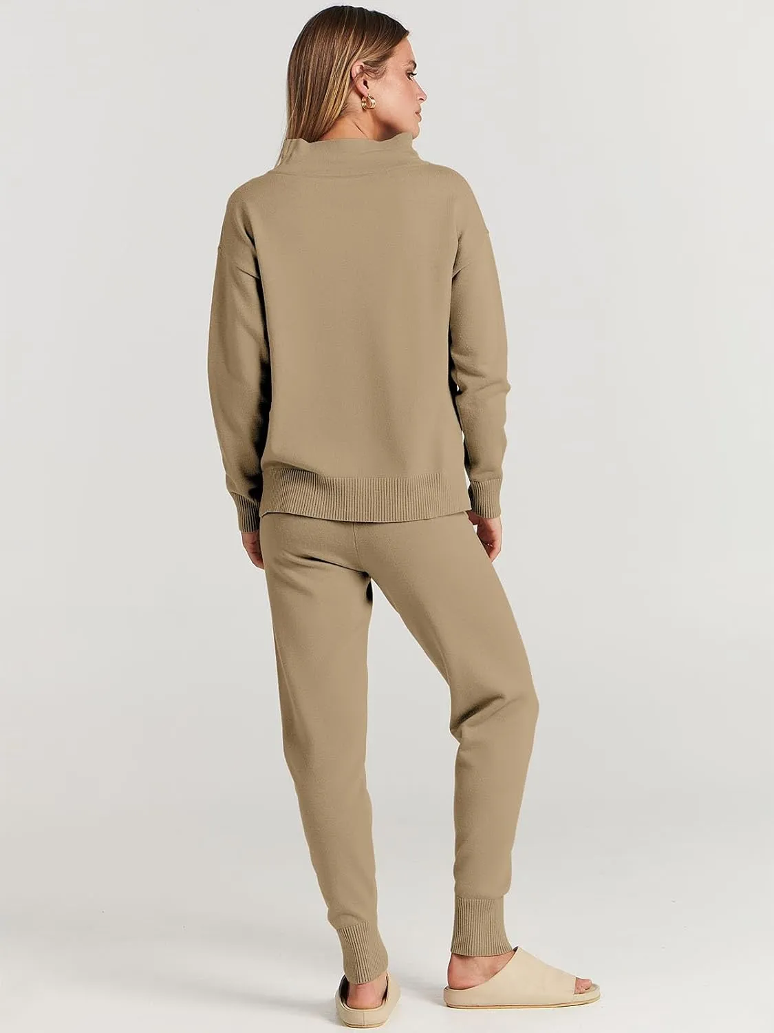 ANRABESS Women Two Piece Outfits Turtleneck Pullover Top Cozy Knit Sweater Pants Lounge Set 2024 Fall Sweatsuit Sweatsuits