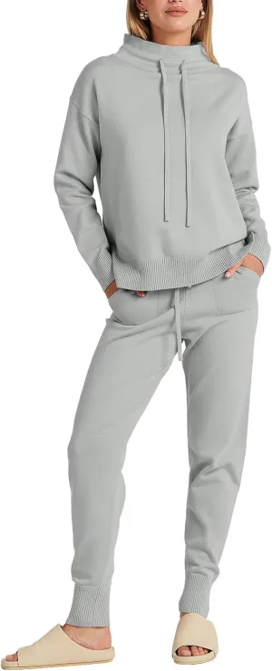 ANRABESS Women Two Piece Outfits Turtleneck Pullover Top Cozy Knit Sweater Pants Lounge Set 2024 Fall Sweatsuit Sweatsuits