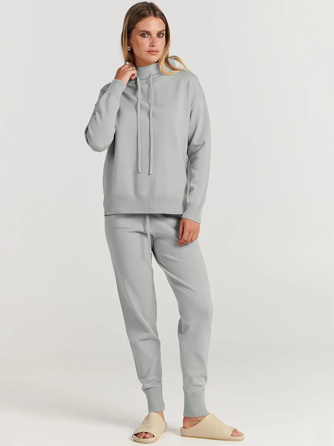 ANRABESS Women Two Piece Outfits Turtleneck Pullover Top Cozy Knit Sweater Pants Lounge Set 2024 Fall Sweatsuit Sweatsuits