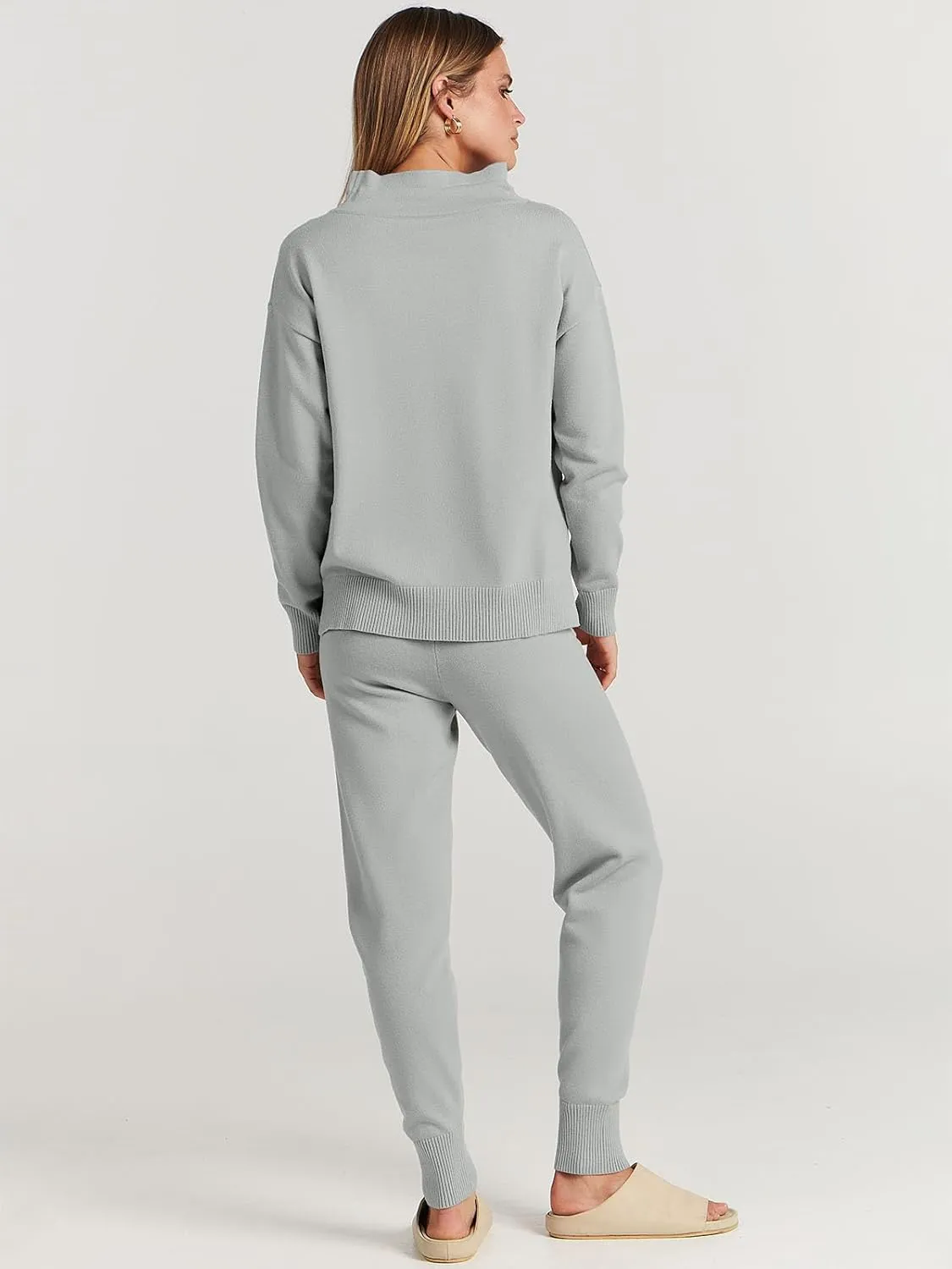 ANRABESS Women Two Piece Outfits Turtleneck Pullover Top Cozy Knit Sweater Pants Lounge Set 2024 Fall Sweatsuit Sweatsuits