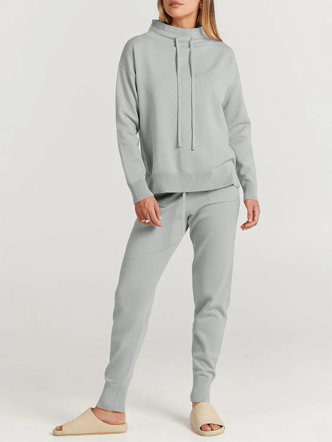 ANRABESS Women Two Piece Outfits Turtleneck Pullover Top Cozy Knit Sweater Pants Lounge Set 2024 Fall Sweatsuit Sweatsuits