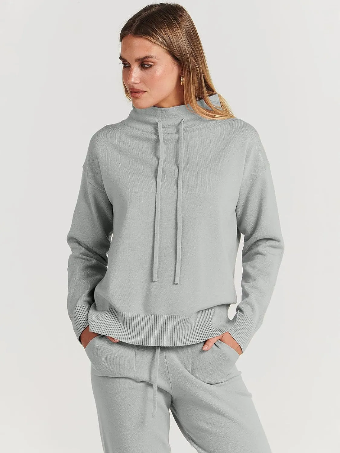 ANRABESS Women Two Piece Outfits Turtleneck Pullover Top Cozy Knit Sweater Pants Lounge Set 2024 Fall Sweatsuit Sweatsuits