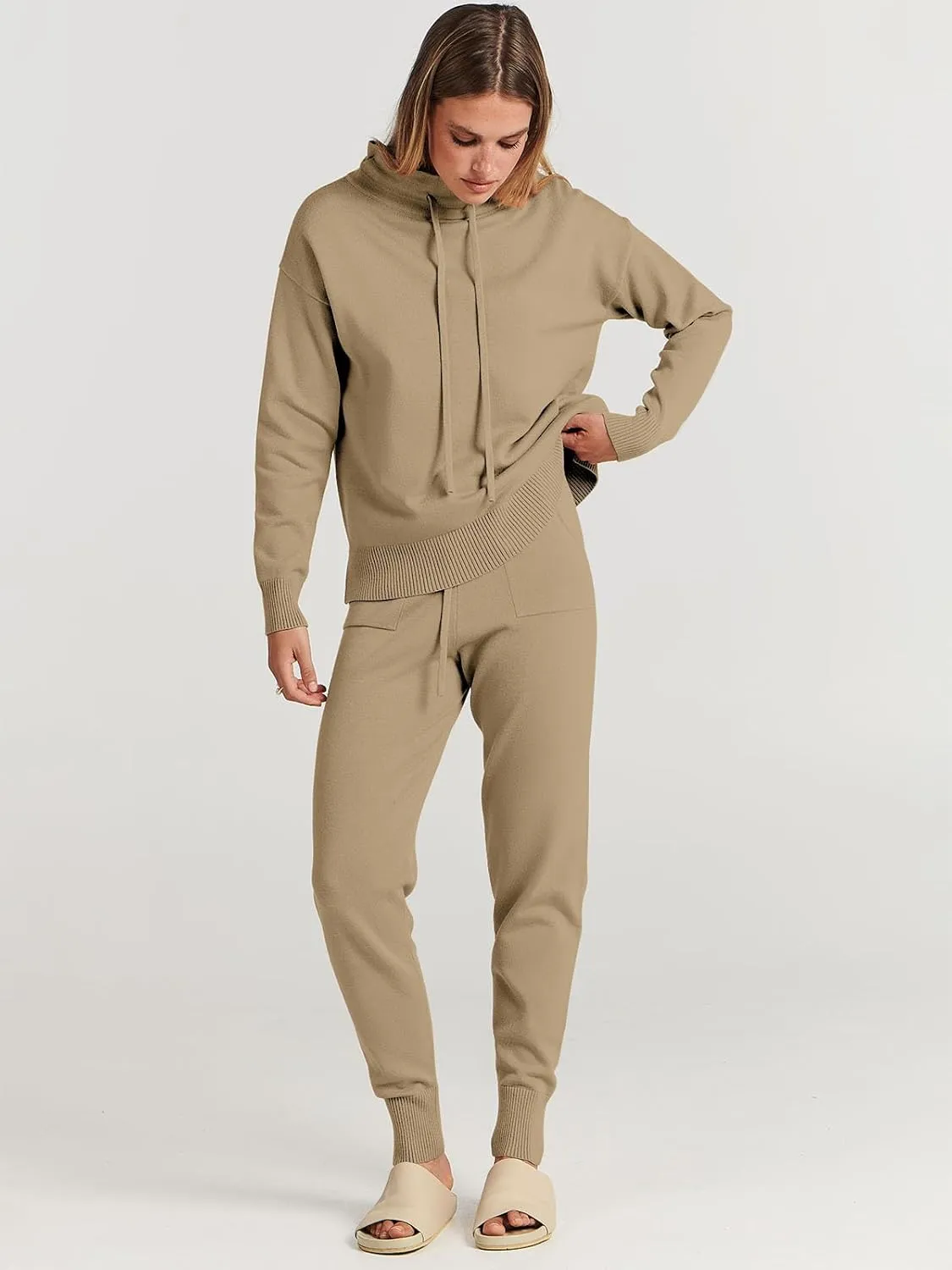 ANRABESS Women Two Piece Outfits Turtleneck Pullover Top Cozy Knit Sweater Pants Lounge Set 2024 Fall Sweatsuit Sweatsuits