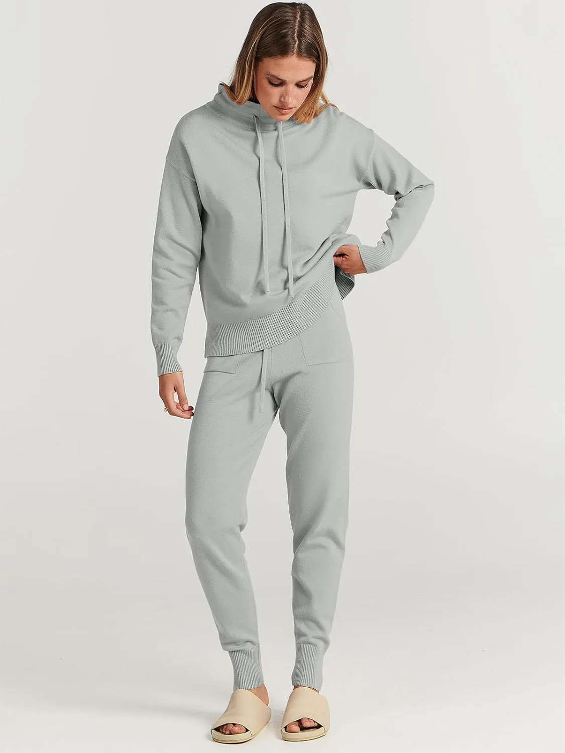 ANRABESS Women Two Piece Outfits Turtleneck Pullover Top Cozy Knit Sweater Pants Lounge Set 2024 Fall Sweatsuit Sweatsuits