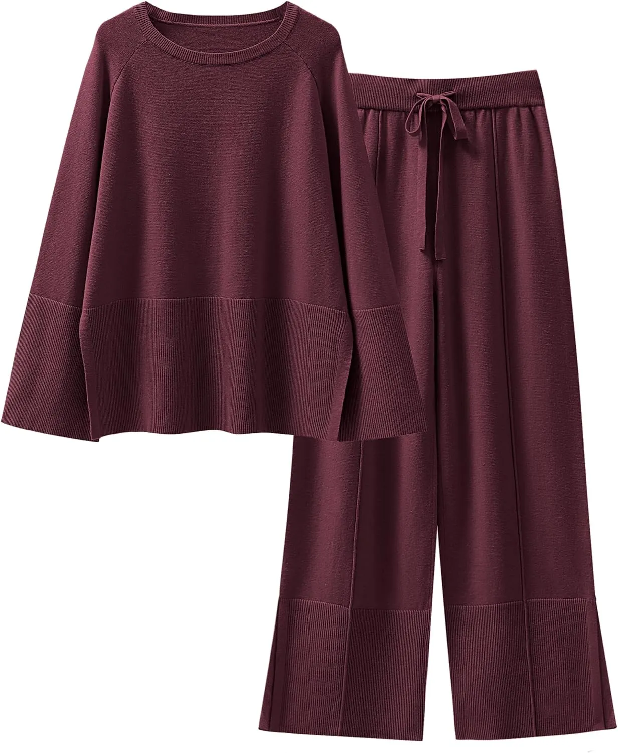ANRABESS Womens 2 Piece Outfits Oversized Knit Sweater Set Wide Leg Pant Cozy Lounge Matching Pajama Sets 2024 Trendy Clothes