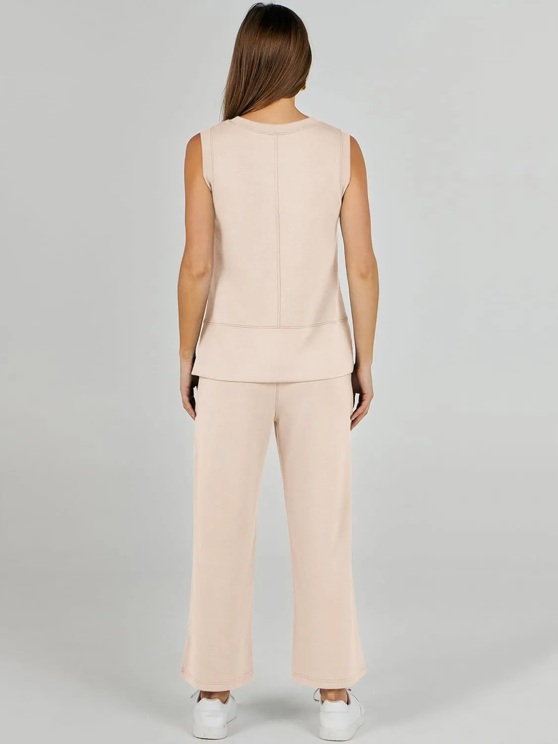 ANRABESS Women's 2 Piece Sets Summer Travel Airplane Outfits Sleeveless Wide Leg Casual Lounge Matching Sweat Set Sweatsuits