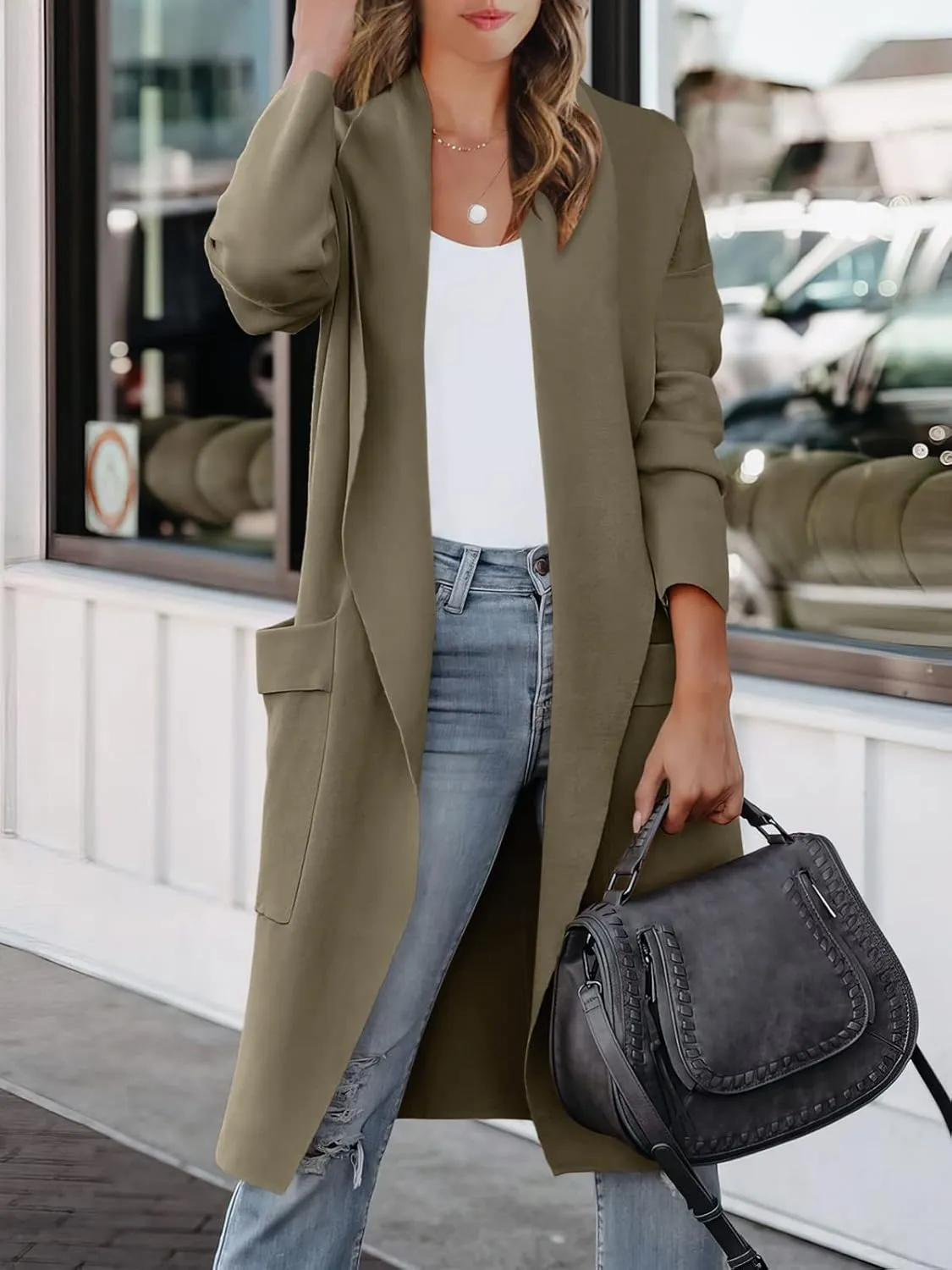 ANRABESS Women's Long Cardigan Sweater 2025 Spring Fashion Casual Oversized Knit Open Front Coatigan Jacket Coat Outfits