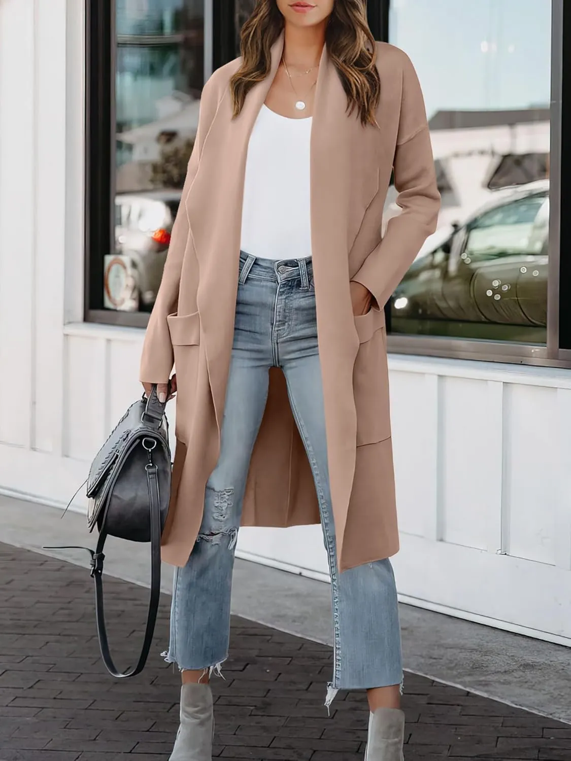 ANRABESS Women's Long Cardigan Sweater 2025 Spring Fashion Casual Oversized Knit Open Front Coatigan Jacket Coat Outfits