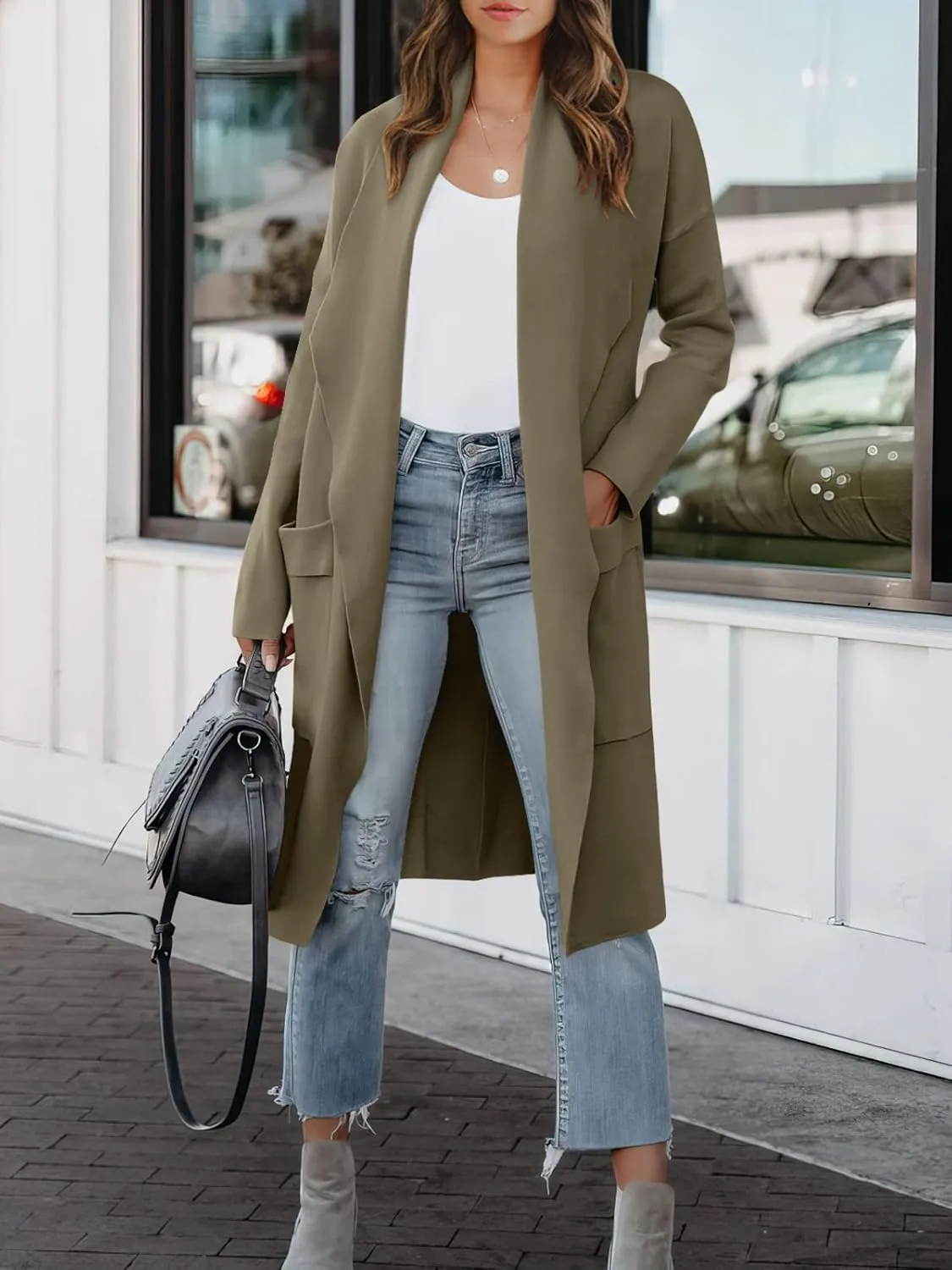 ANRABESS Women's Long Cardigan Sweater 2025 Spring Fashion Casual Oversized Knit Open Front Coatigan Jacket Coat Outfits