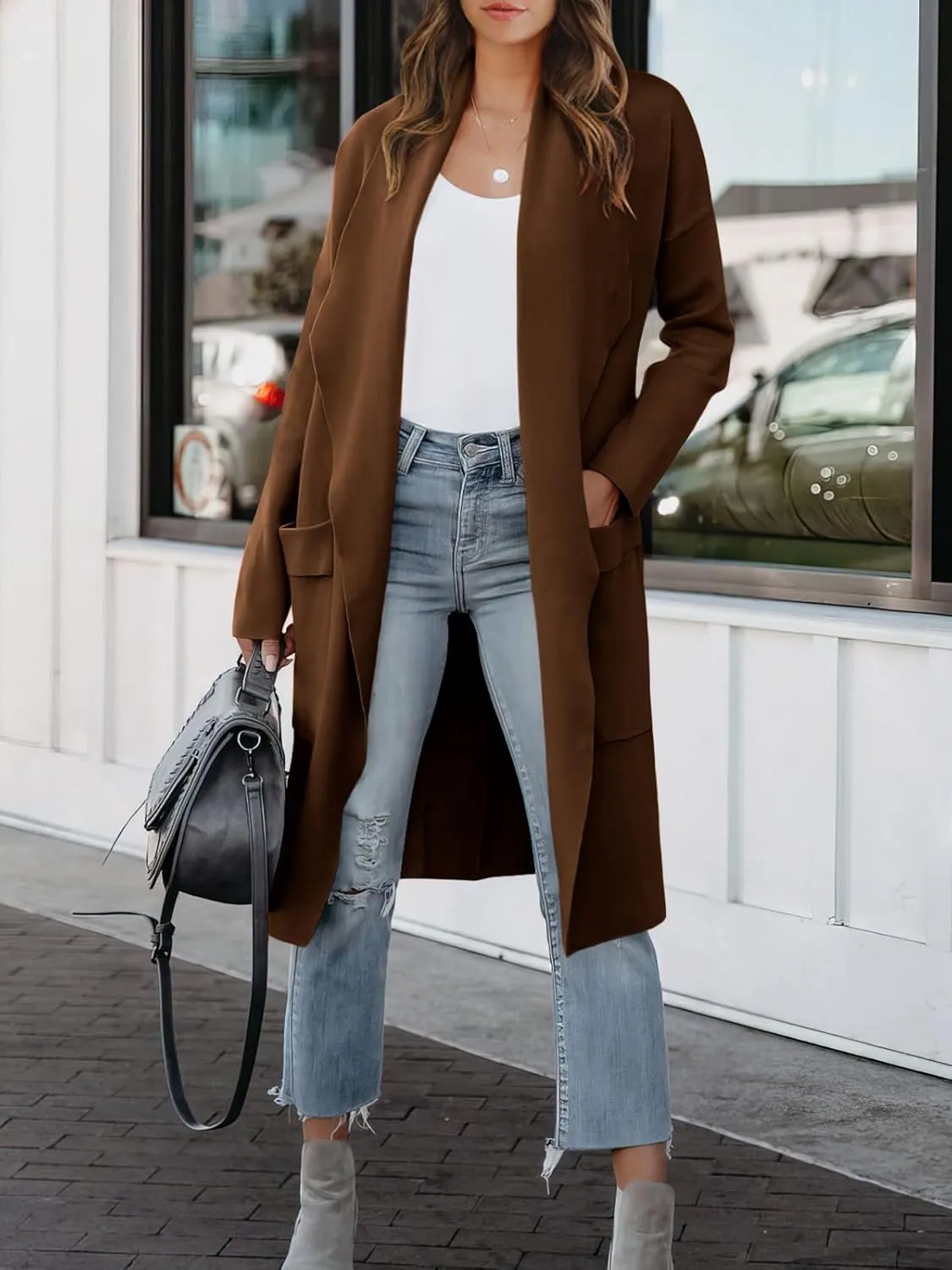ANRABESS Women's Long Cardigan Sweater 2025 Spring Fashion Casual Oversized Knit Open Front Coatigan Jacket Coat Outfits