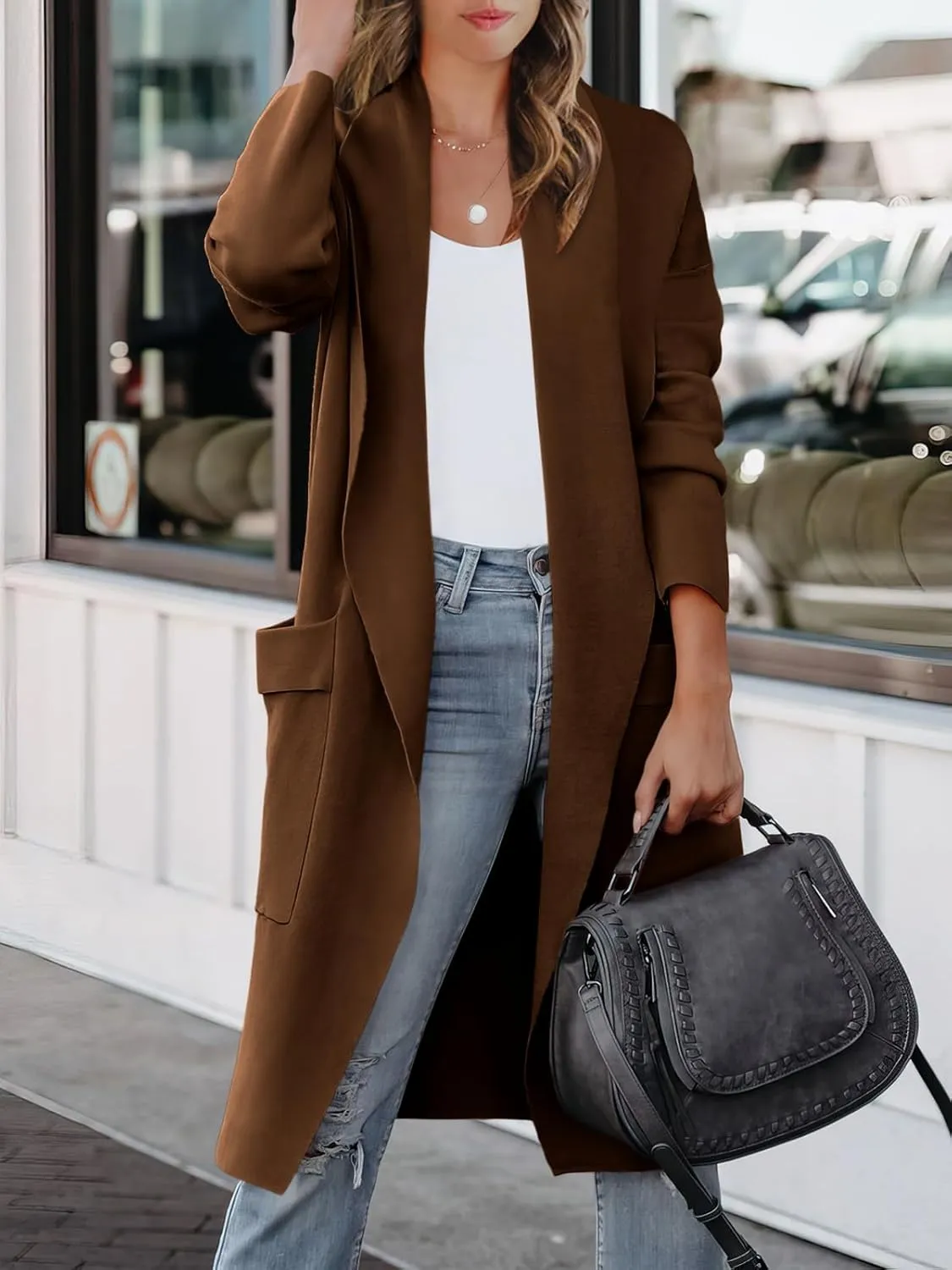ANRABESS Women's Long Cardigan Sweater 2025 Spring Fashion Casual Oversized Knit Open Front Coatigan Jacket Coat Outfits