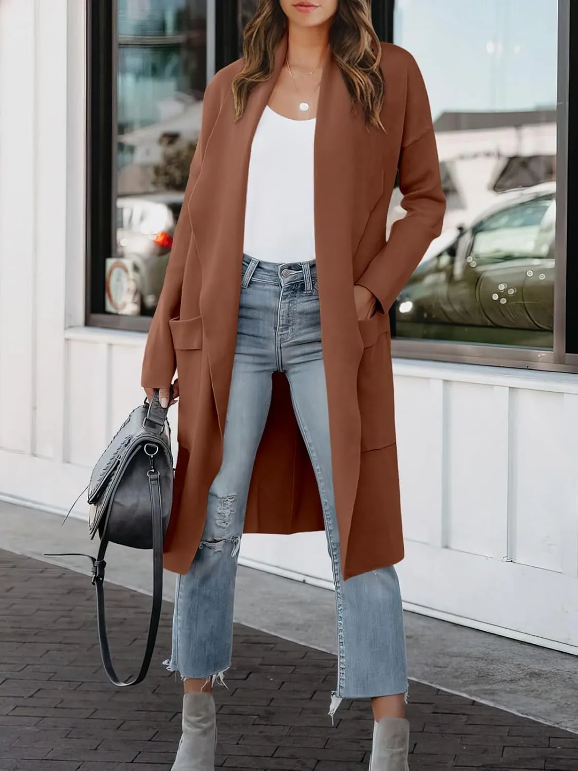ANRABESS Women's Long Cardigan Sweater 2025 Spring Fashion Casual Oversized Knit Open Front Coatigan Jacket Coat Outfits