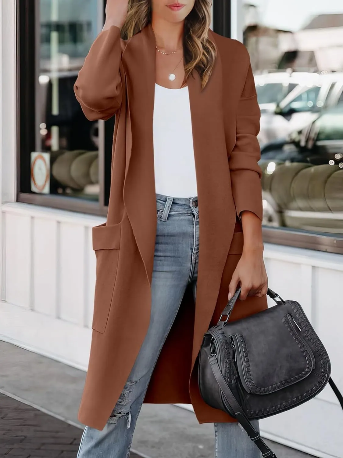 ANRABESS Women's Long Cardigan Sweater 2025 Spring Fashion Casual Oversized Knit Open Front Coatigan Jacket Coat Outfits