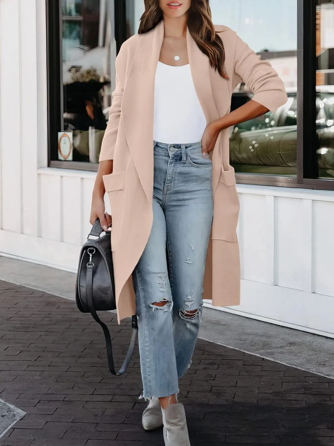 ANRABESS Women's Long Cardigan Sweater 2025 Spring Fashion Casual Oversized Knit Open Front Coatigan Jacket Coat Outfits