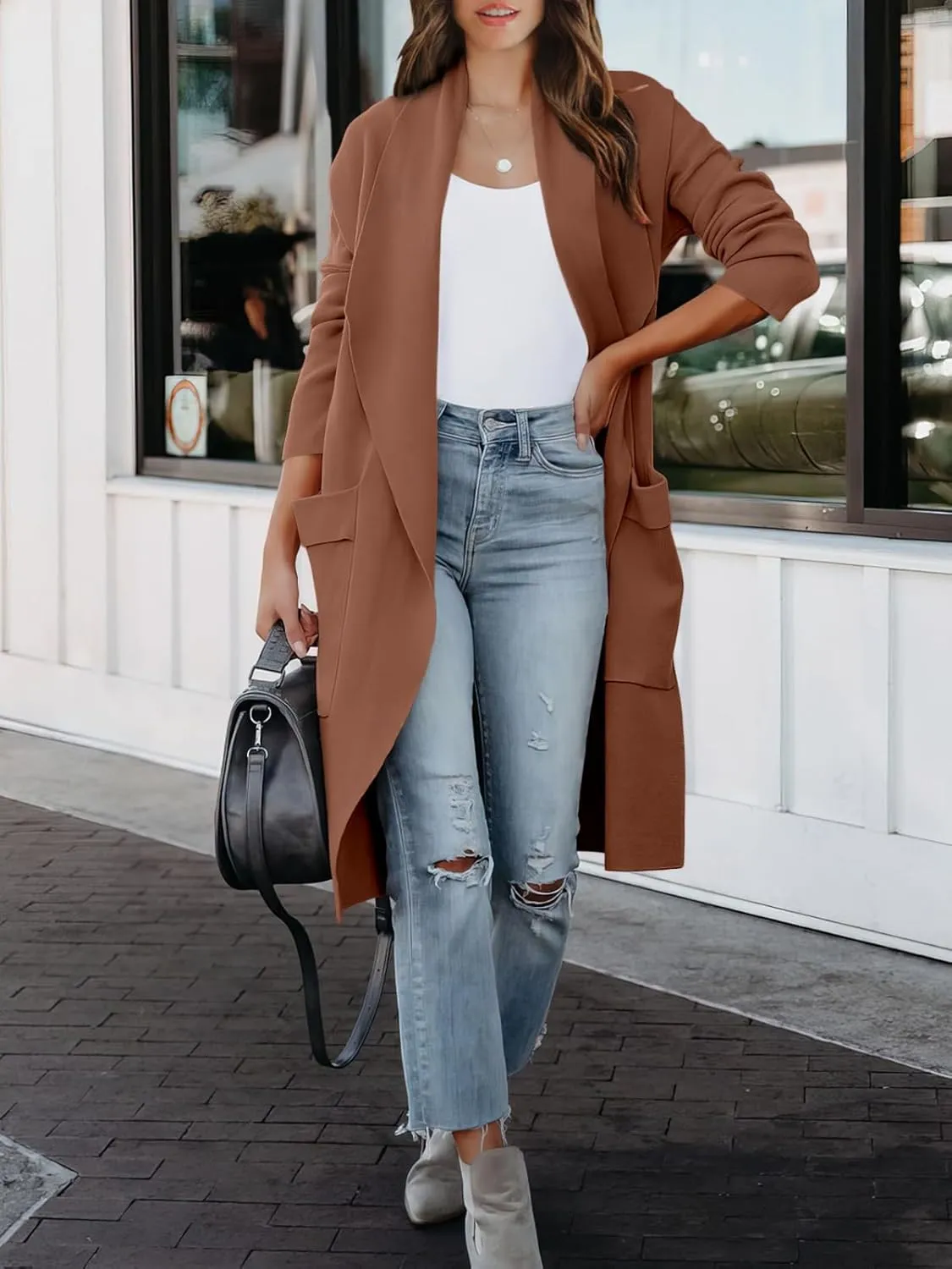 ANRABESS Women's Long Cardigan Sweater 2025 Spring Fashion Casual Oversized Knit Open Front Coatigan Jacket Coat Outfits