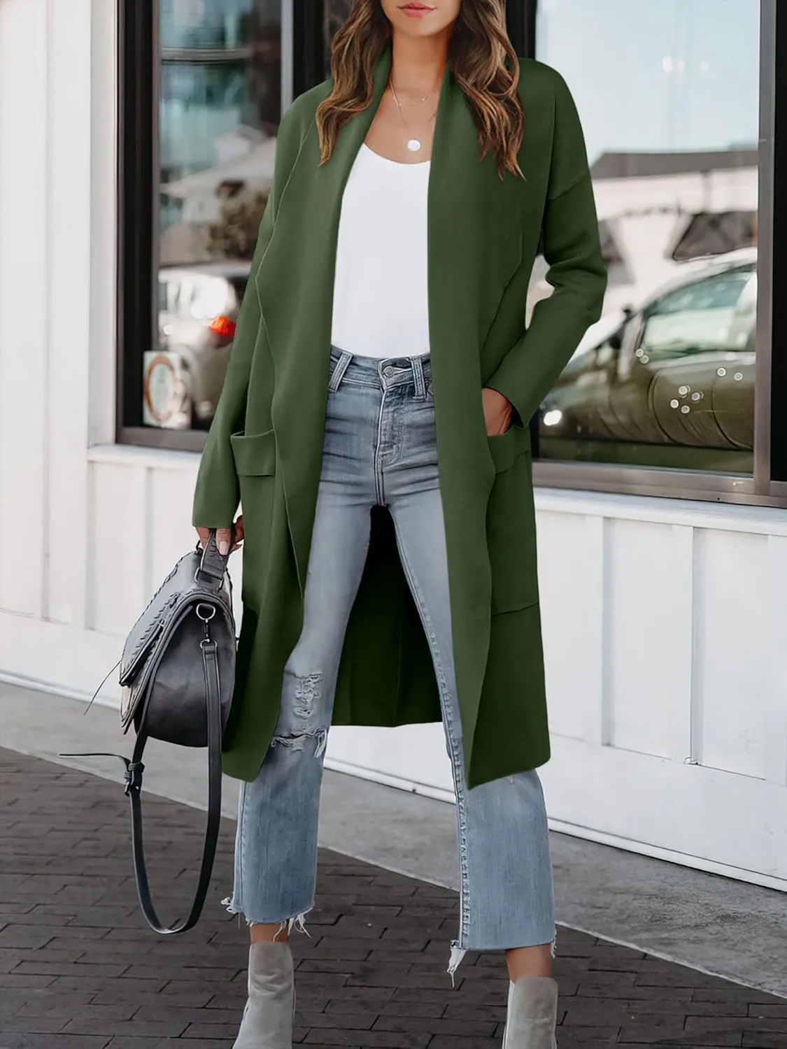 ANRABESS Women's Long Cardigan Sweater 2025 Spring Fashion Casual Oversized Knit Open Front Coatigan Jacket Coat Outfits