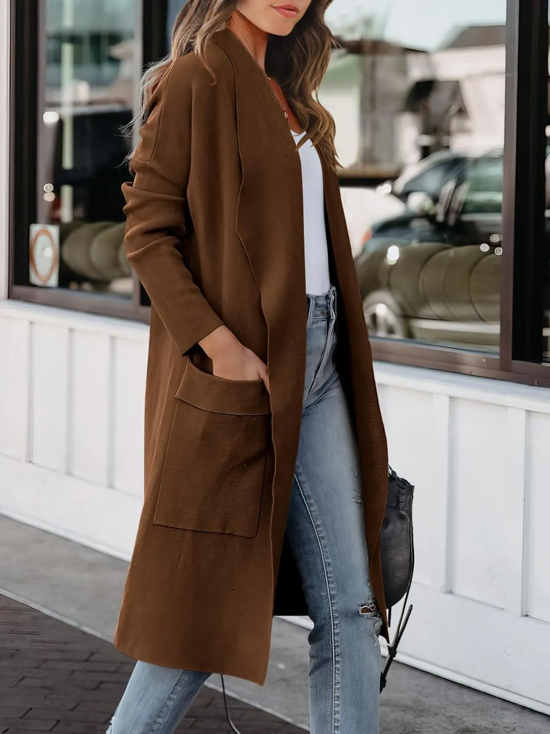 ANRABESS Women's Long Cardigan Sweater 2025 Spring Fashion Casual Oversized Knit Open Front Coatigan Jacket Coat Outfits