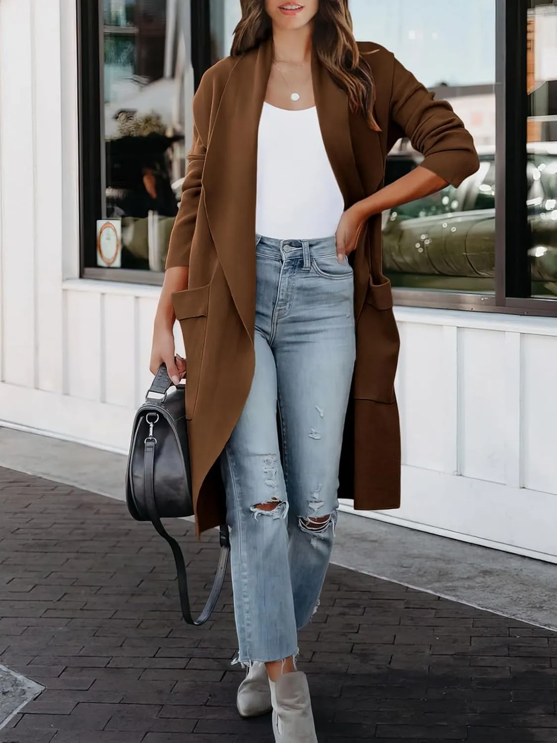 ANRABESS Women's Long Cardigan Sweater 2025 Spring Fashion Casual Oversized Knit Open Front Coatigan Jacket Coat Outfits
