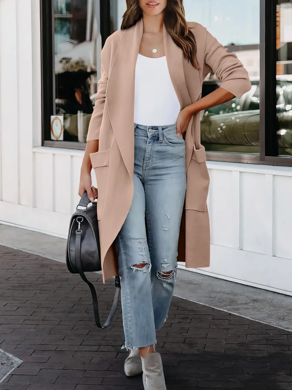 ANRABESS Women's Long Cardigan Sweater 2025 Spring Fashion Casual Oversized Knit Open Front Coatigan Jacket Coat Outfits