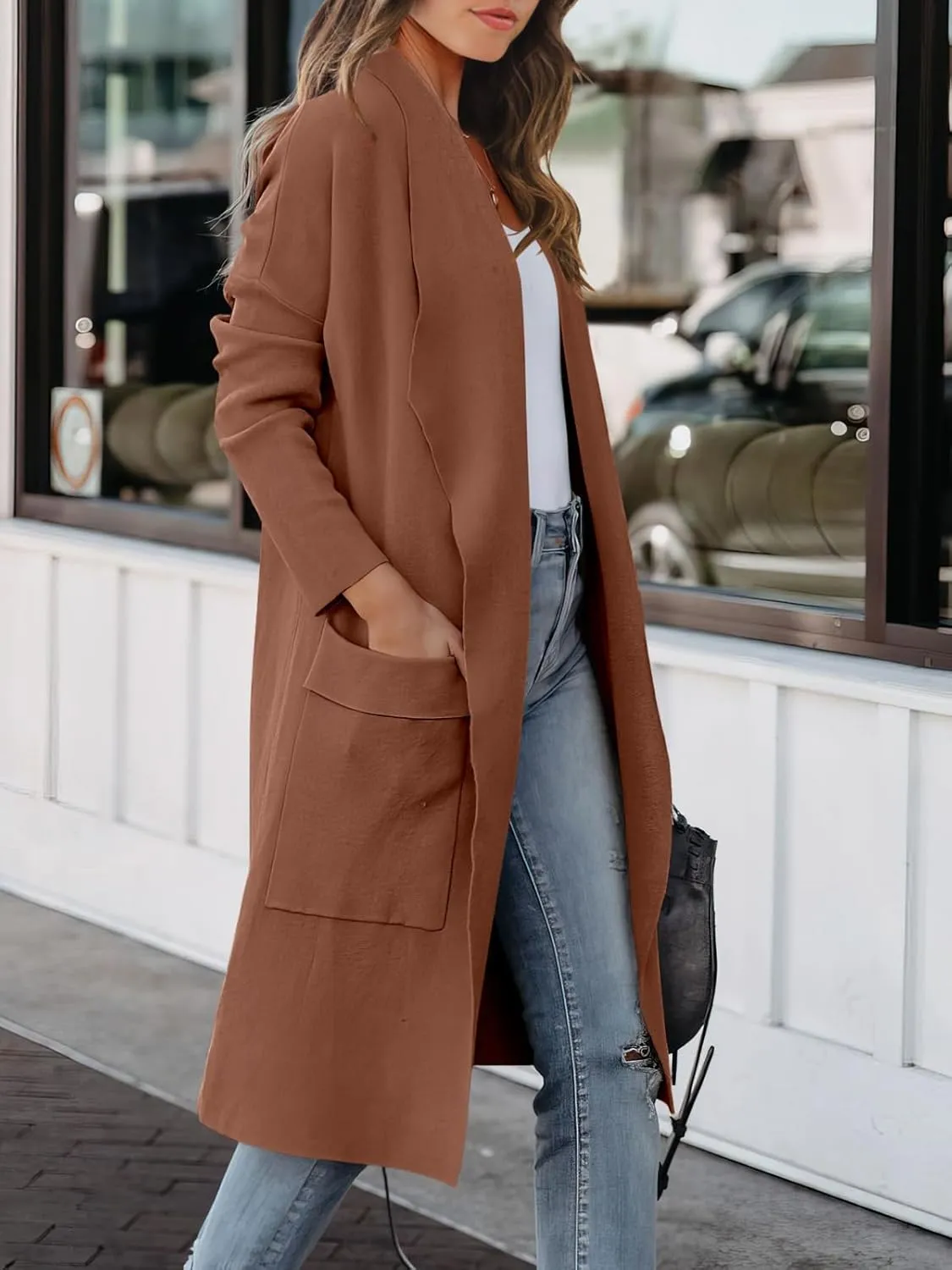 ANRABESS Women's Long Cardigan Sweater 2025 Spring Fashion Casual Oversized Knit Open Front Coatigan Jacket Coat Outfits
