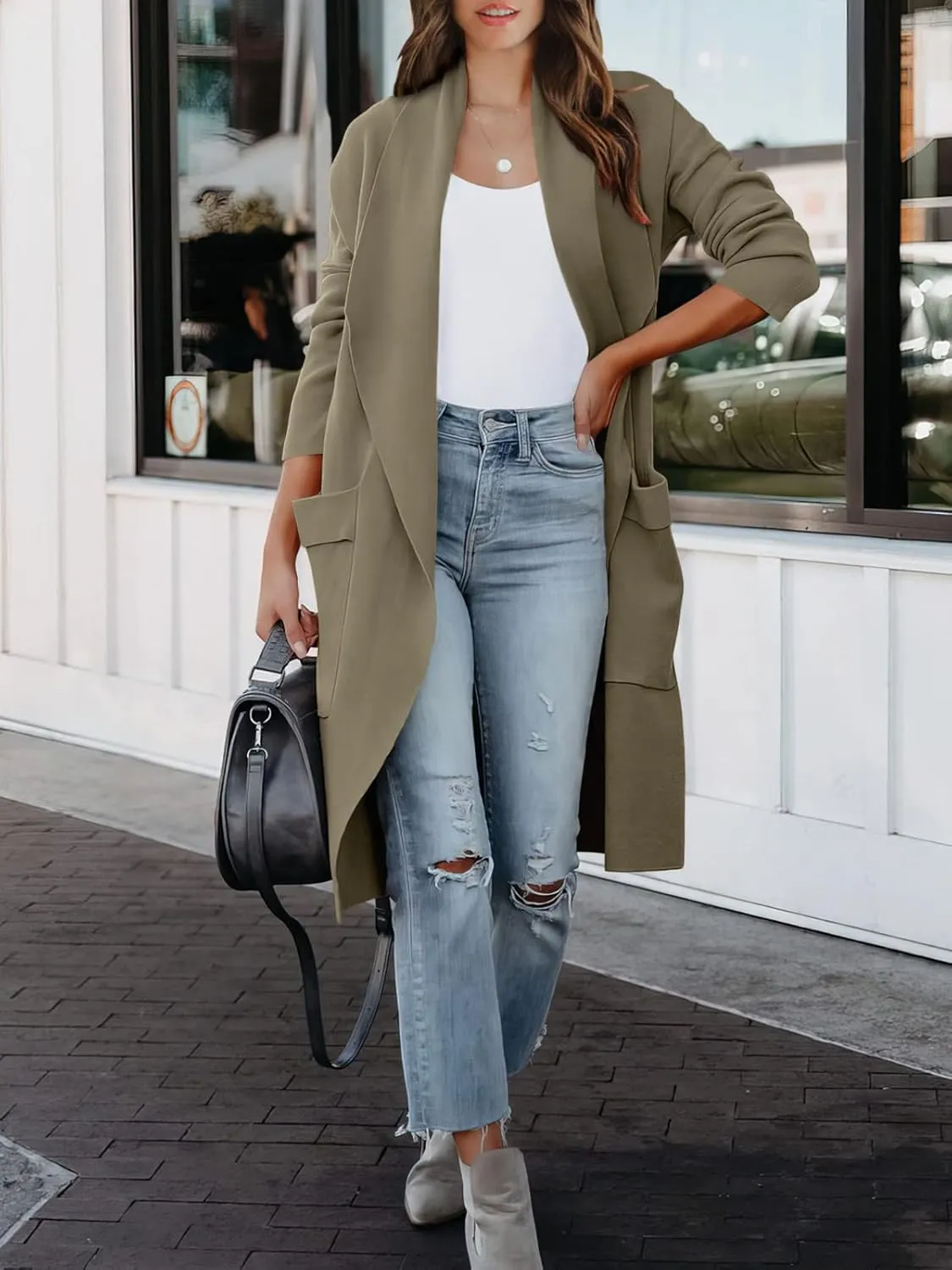 ANRABESS Women's Long Cardigan Sweater 2025 Spring Fashion Casual Oversized Knit Open Front Coatigan Jacket Coat Outfits