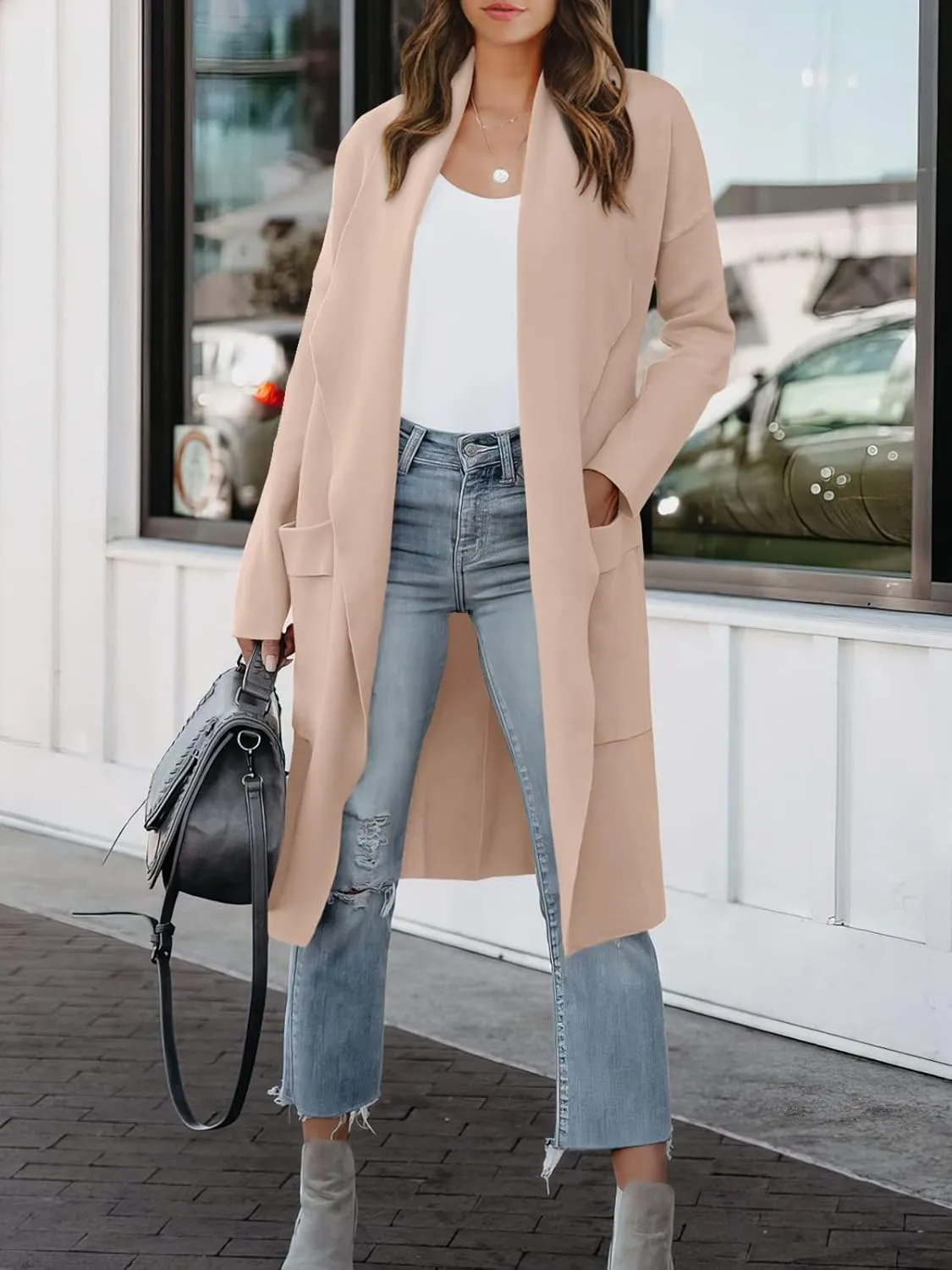 ANRABESS Women's Long Cardigan Sweater 2025 Spring Fashion Casual Oversized Knit Open Front Coatigan Jacket Coat Outfits