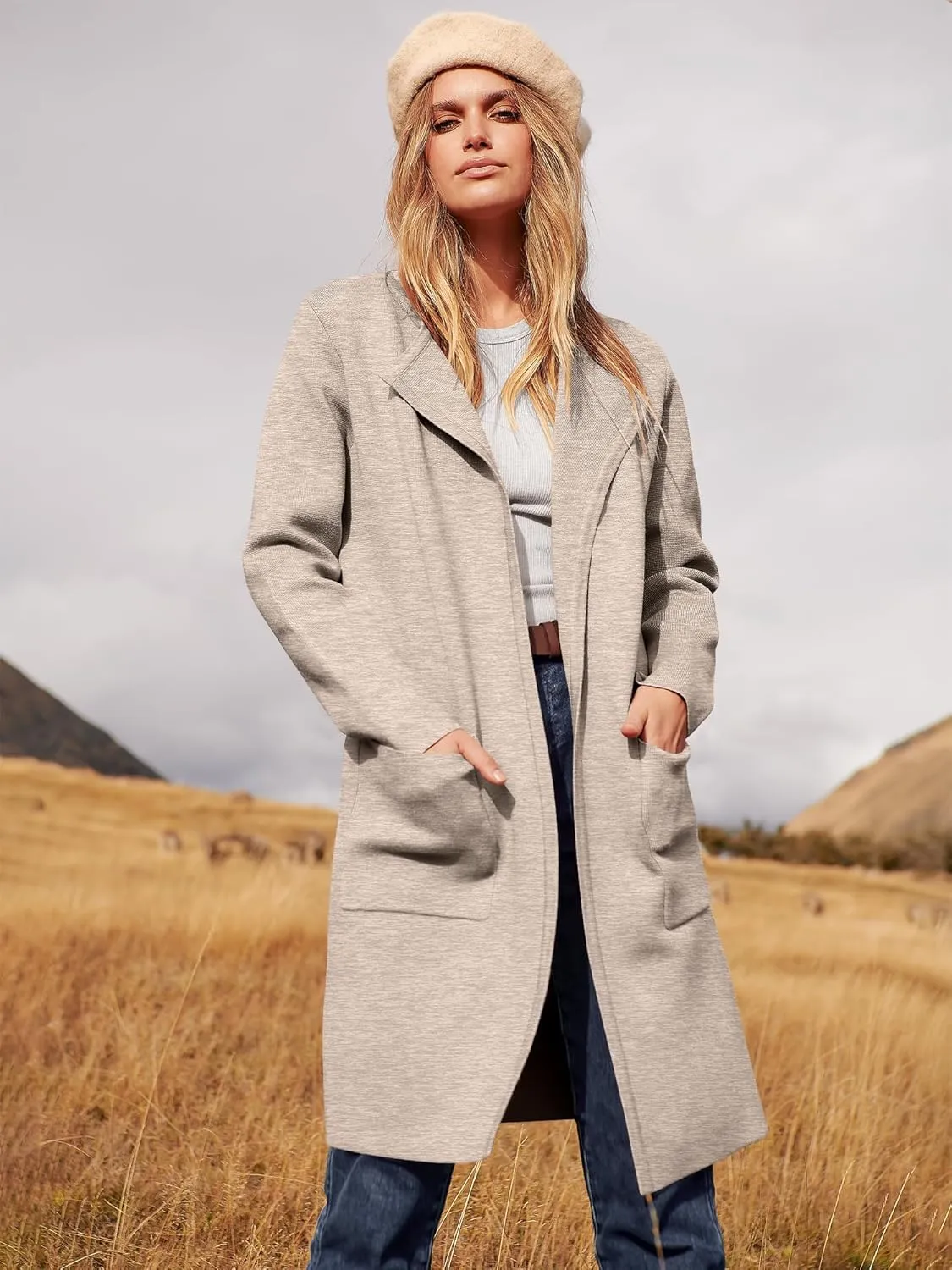 ANRABESS Women's Open Front Knit Lightweight Cardigan Casual Long Coatigan Sweater Lady Jacket Coat 2025 Fall Outerwear