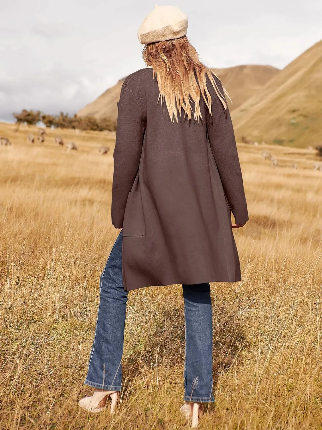 ANRABESS Women's Open Front Knit Lightweight Cardigan Casual Long Coatigan Sweater Lady Jacket Coat 2025 Fall Outerwear