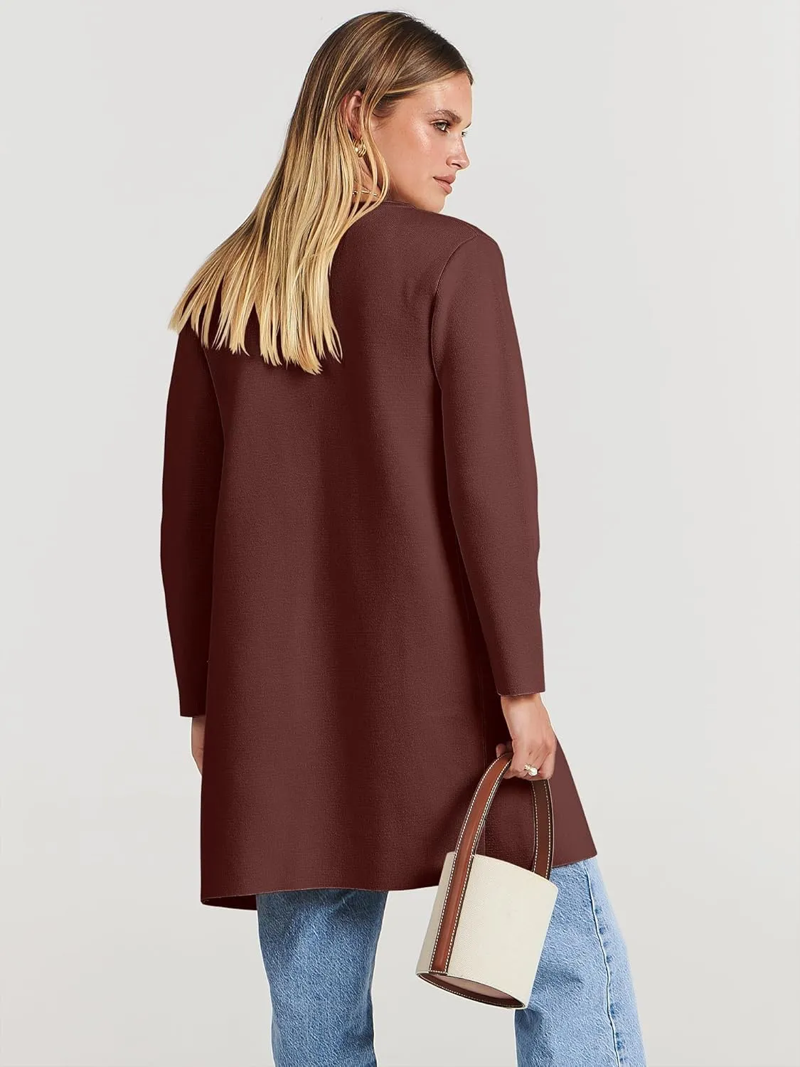 ANRABESS Women's Open Front Knit Lightweight Cardigan Casual Long Coatigan Sweater Lady Jacket Coat 2025 Fall Outerwear