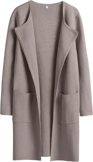 ANRABESS Women's Open Front Knit Lightweight Cardigan Casual Long Coatigan Sweater Lady Jacket Coat 2025 Fall Outerwear